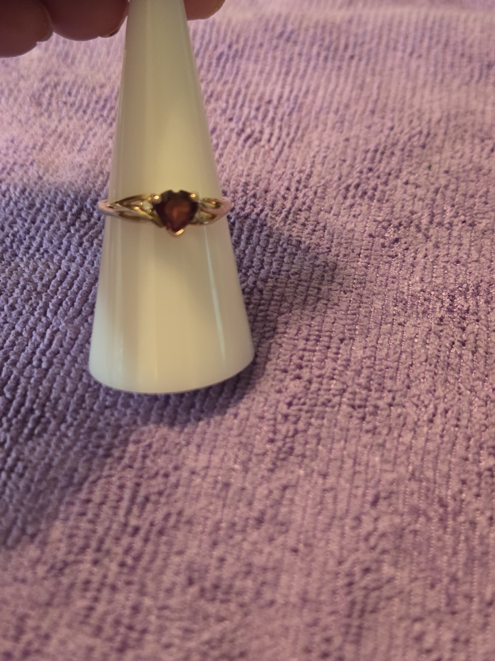 Gold Heart Garnet Accent Ring - Deep Red Gem